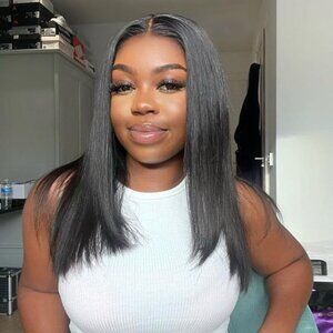 NEW 18" Human Hair 200 Density 13x4 Lace Front  Pre Plucked HD Brazilian Wig